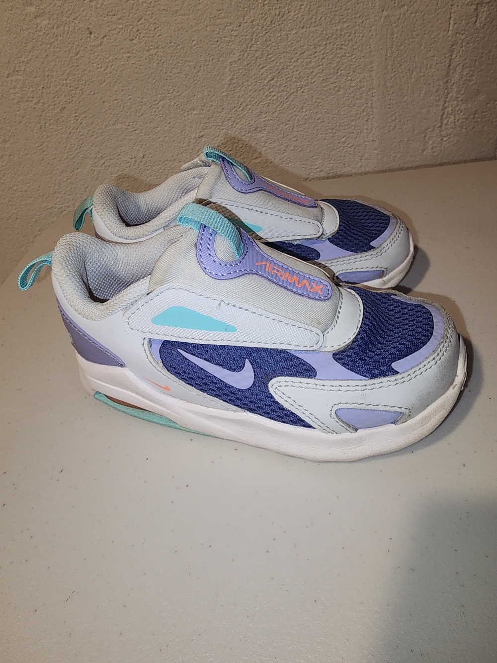 Nike Kids Air Max Slip-On Sneakers in White, Purple & Teal
